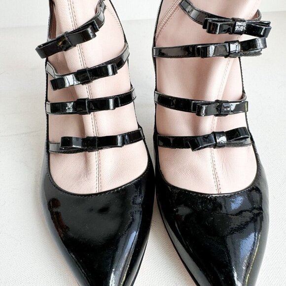 Red By Valentio Bow Detail Place PAtent Leather Nude beige Illusion Booties 37 - Picture 3 of 11